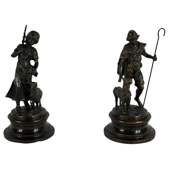 Bronzi “Il pastore e la pastorella”, firmati Laurini, secondo L & F. Moreau – Inizio XX secolo
