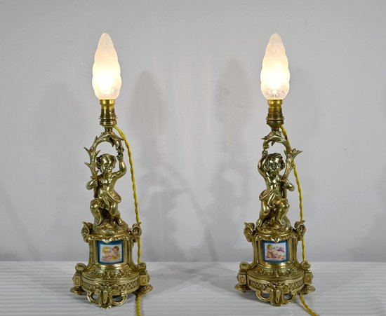Coppia di Candelieri in Bronzo Dorato, Epoca Napoleone III - Metà XIX Secolo