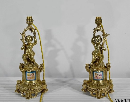Coppia di Candelieri in Bronzo Dorato, Epoca Napoleone III - Metà XIX Secolo