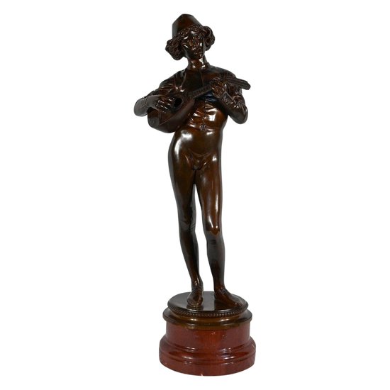 Bronzo “Cantore fiorentino del XV secolo”, firmato P.Dubois – 1865