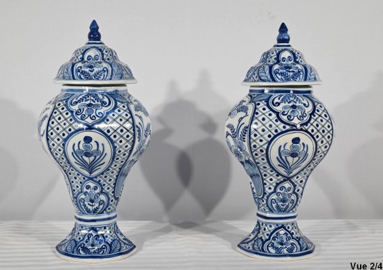 Pair of Delft Earthenware Vases - Early 20th Century