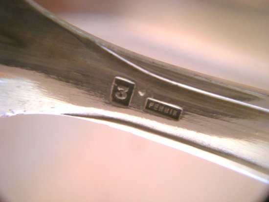 12 teaspoons + matching sugar tongs in silver Orfèvre Perrin
