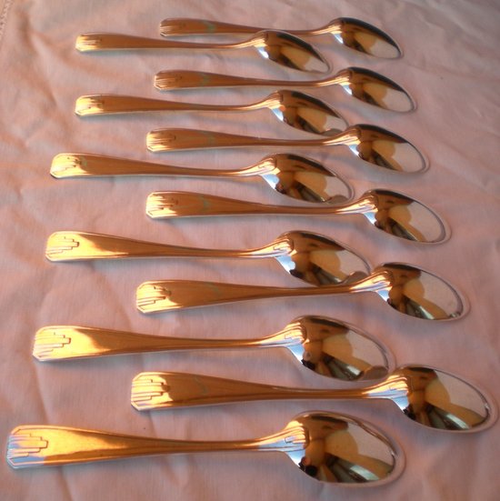 12 teaspoons + matching sugar tongs in silver Orfèvre Perrin