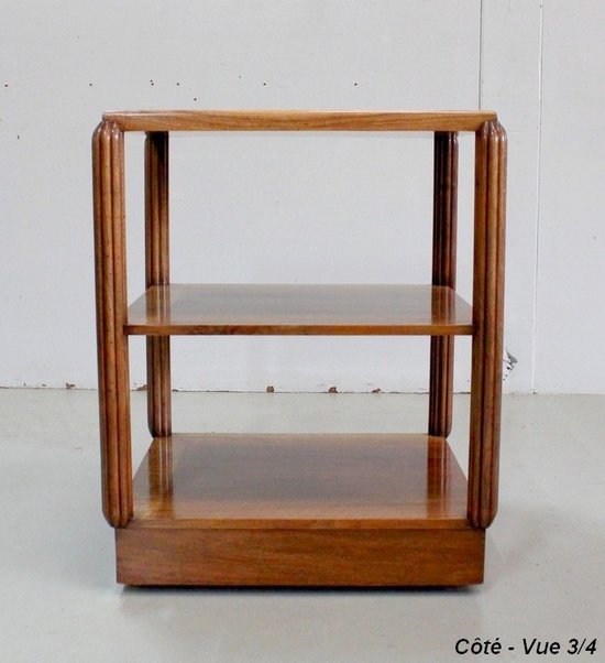 Table Desserte à Roulettes en Noyer, Art Déco – Début XXe
