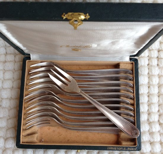 Christofle box including 12 cake forks in silver metal Bérain model year '50