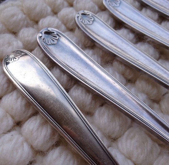 Christofle box including 12 cake forks in silver metal Bérain model year '50