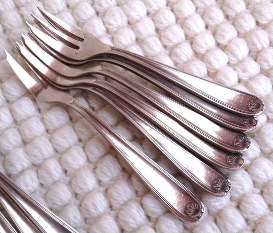 Christofle box including 12 cake forks in silver metal Bérain model year '50