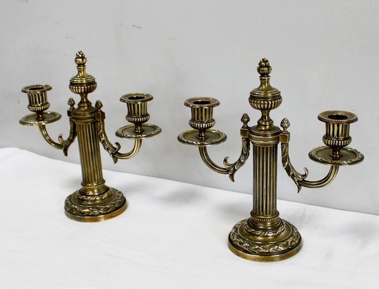 Pair of Bronze Candlesticks, Louis XVI style - 2nd half of the 19th century