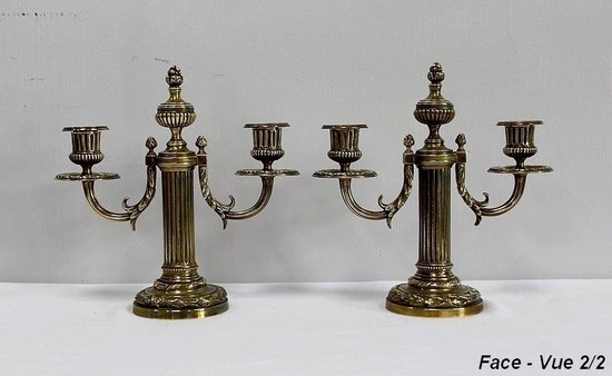 Pair of Bronze Candlesticks, Louis XVI style - 2nd half of the 19th century