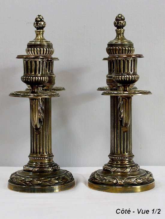 Pair of Bronze Candlesticks, Louis XVI style - 2nd half of the 19th century