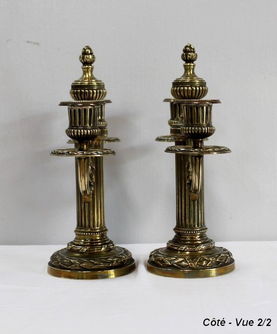Pair of Bronze Candlesticks, Louis XVI style - 2nd half of the 19th century