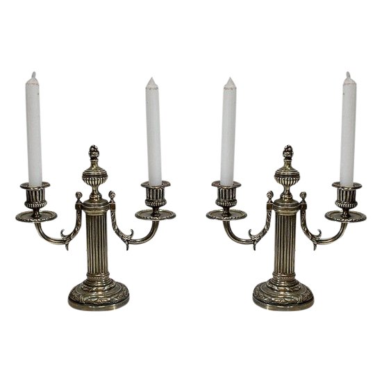 Pair of Bronze Candlesticks, Louis XVI style - 2nd half of the 19th century