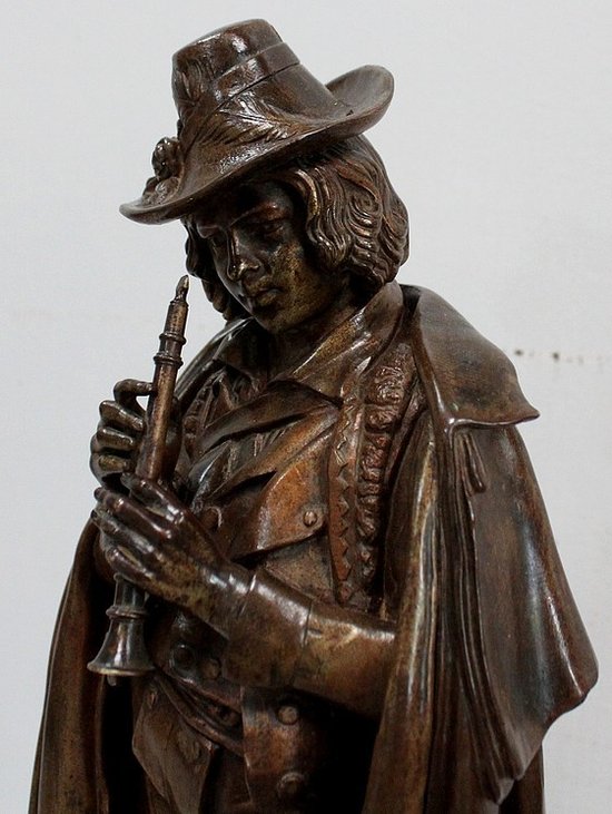 Bronze and Marble Pendulum "The Flute Player", by C-A. Calmels – 2nd part 19th century