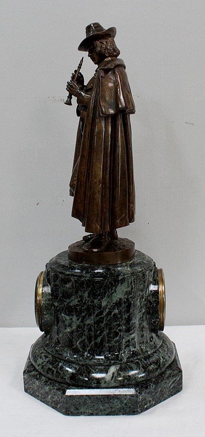 Bronze and Marble Pendulum "The Flute Player", by C-A. Calmels – 2nd part 19th century