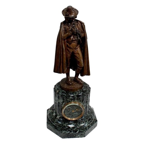 Bronze and Marble Pendulum "The Flute Player", by C-A. Calmels – 2nd part 19th century