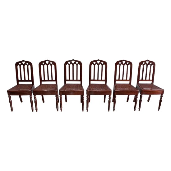 Rara Suite di 6 Sedie in Mogano Cubano, Periodo di Restauro - Inizio XIX Secolo