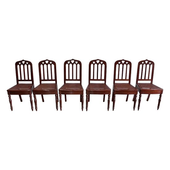 Rare Suite de 6 Chaises en Acajou de Cuba, époque Restauration – Début XIXe