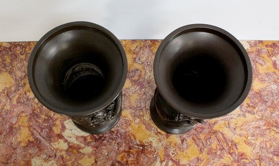 Paire de Vases Japonais en Bronze patiné – 1900