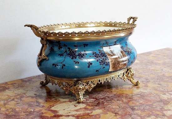 Enamelled Porcelain and Gilt Bronze Planter - Late 19th Century