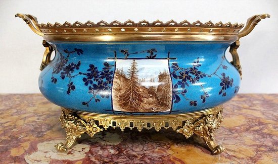 Enamelled Porcelain and Gilt Bronze Planter - Late 19th Century