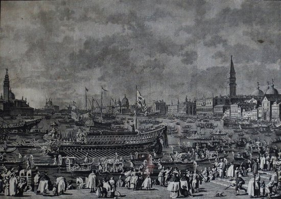 Le Mariage Avec La Mer, Gravure d' Après Canaletto, XVIIIe Siècle.