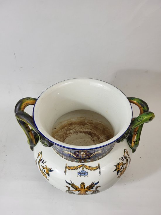 Vase / Cache pot in earthenware from Gien XIXth