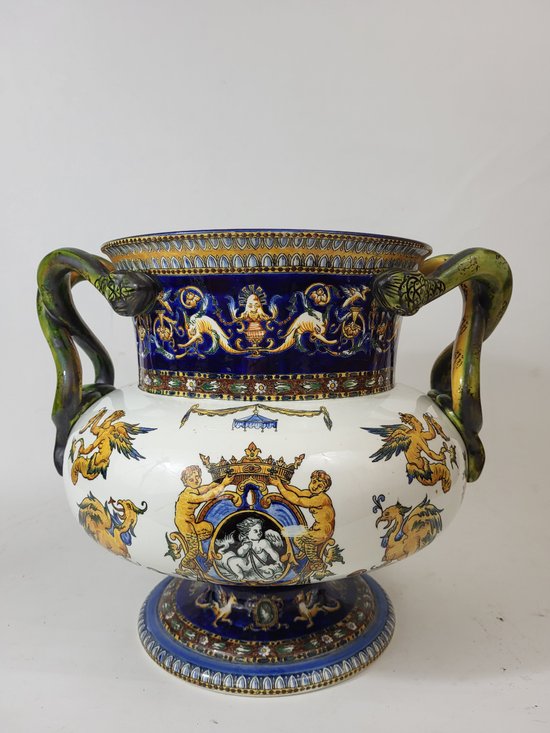 Vase / Cache pot in earthenware from Gien XIXth