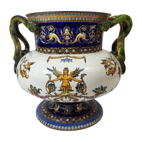 Vase / Cache pot in earthenware from Gien XIXth