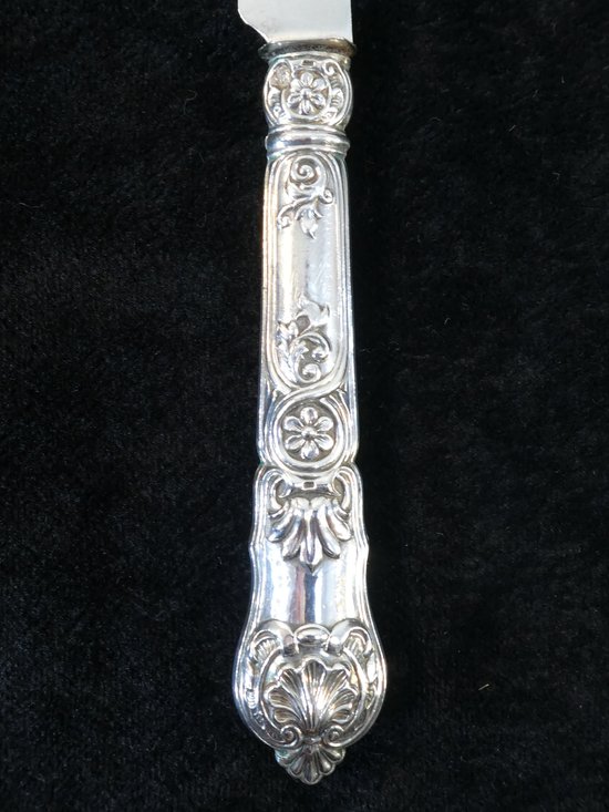 6 dessert knives blade and handle in SOLID SILVER