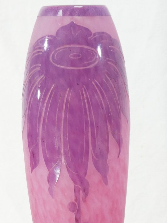  Large ART DECO Vase with DAHLIAS signed LE VERRE FRANCAIS /SCHNEIDER