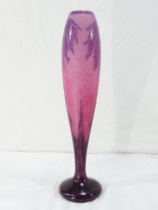  Large ART DECO Vase with DAHLIAS signed LE VERRE FRANCAIS /SCHNEIDER