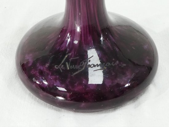  Large ART DECO Vase with DAHLIAS signed LE VERRE FRANCAIS /SCHNEIDER