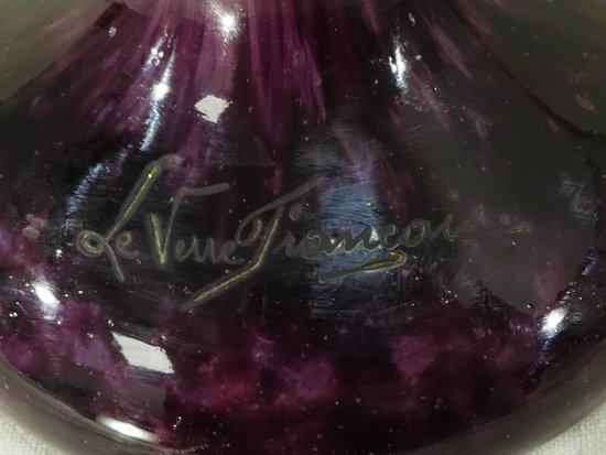  Large ART DECO Vase with DAHLIAS signed LE VERRE FRANCAIS /SCHNEIDER