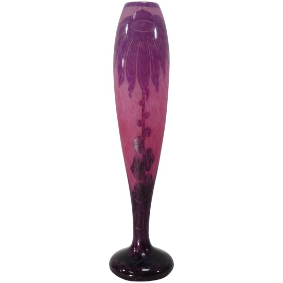  Grand Vase ART DECO aux DAHLIAS signé LE VERRE FRANCAIS /SCHNEIDER