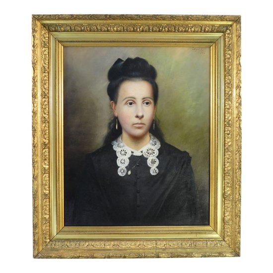 Oil on Canvas Portrait of a young woman Signed LESPINASSE 1907