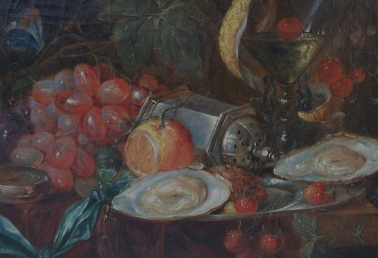 19th century French school - Still life with a compass, fruits and oysters