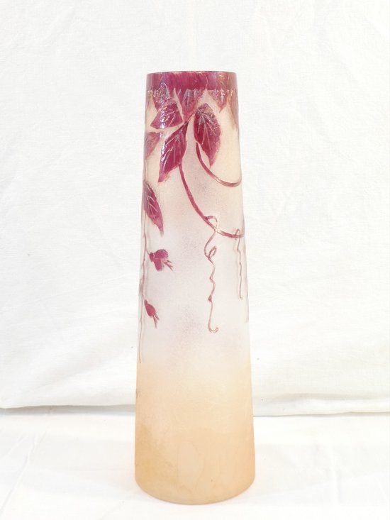 Large Vase LEGRAS ruby in frosted acid-etched glass ART NEW