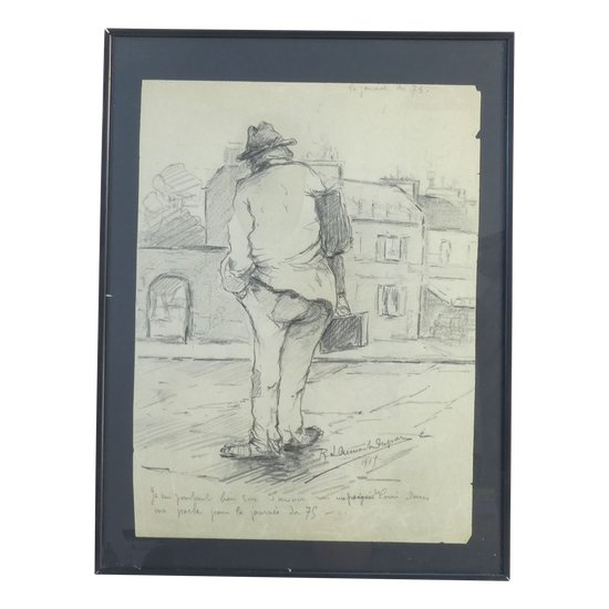Rare drawing signed and dated by Robert DUMONT-DUPARC entitled "LA JOURNEE DU 75".