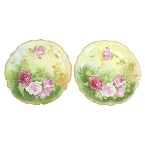 Pair Of Limoges Porcelain Plates "Mandavy De Mavaleix" Decorated With Roses