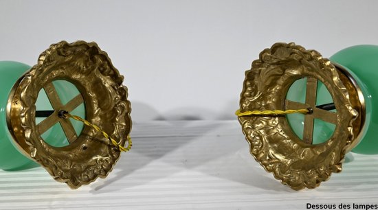 Paire de Lampes en Opaline et Bronze – Fin XIXe
