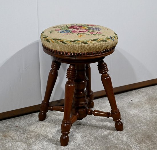 Solid Walnut Piano Stool - Late 19th century