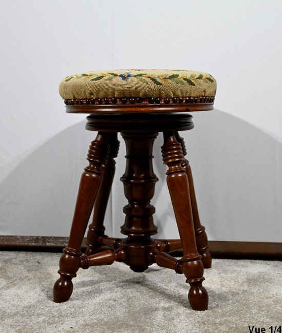 Solid Walnut Piano Stool - Late 19th century