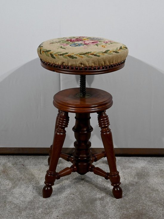 Solid Walnut Piano Stool - Late 19th century