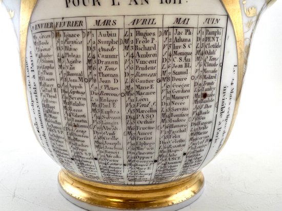 Alte Tasse mit Kalender von 1811 aus Pariser Porzellan Napoleon Empire