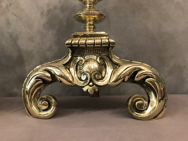 Pair of important polished brass andirons from the 19th century Dutch model