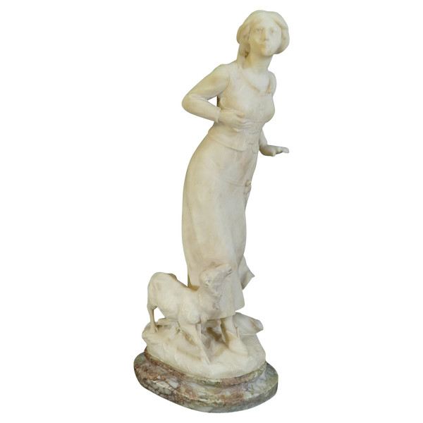 Statue In Alabaster A. Del Perugia "La Bergere" 19th century