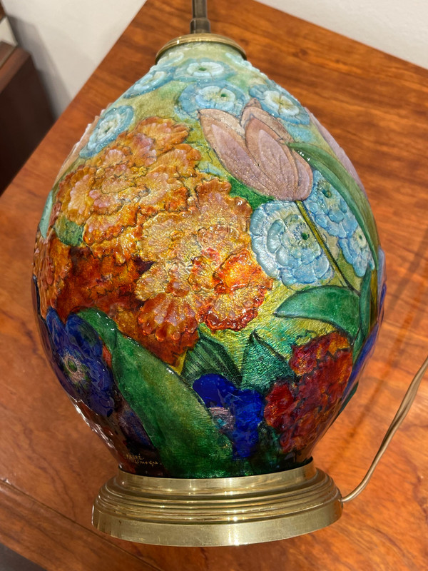 Camille FAURÉ (1874-1956), lampe de table émaillée