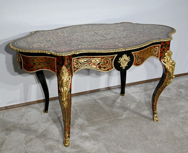 Table d’Apparat Violonée en Poirier Noirci, style Boulle, époque Napoléon III – Milieu XIXe