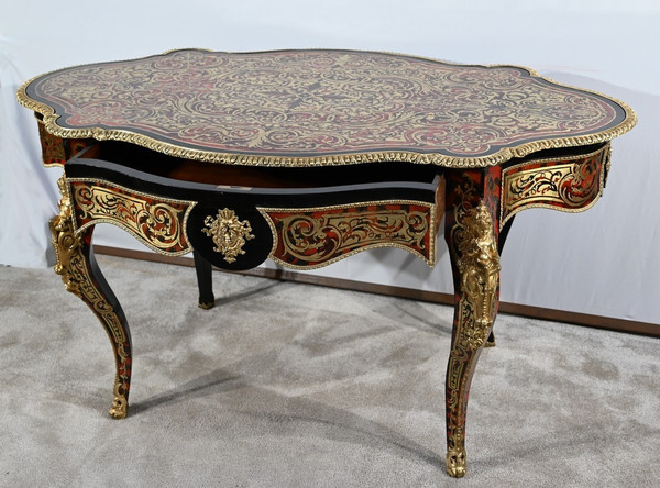 Table d’Apparat Violonée en Poirier Noirci, style Boulle, époque Napoléon III – Milieu XIXe