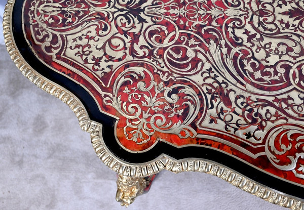 Table d’Apparat Violonée en Poirier Noirci, style Boulle, époque Napoléon III – Milieu XIXe